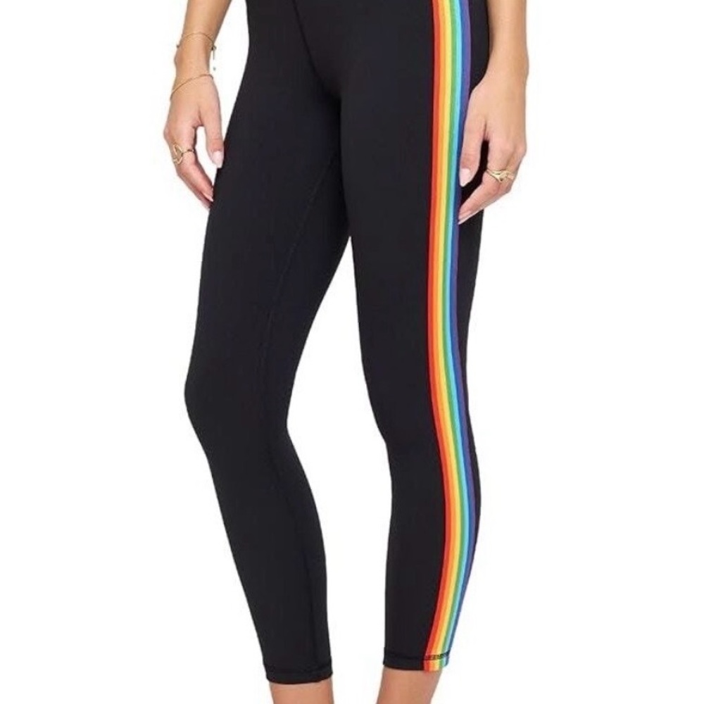 Spiritual Gangster Black Leggings with Rainbow Stripes